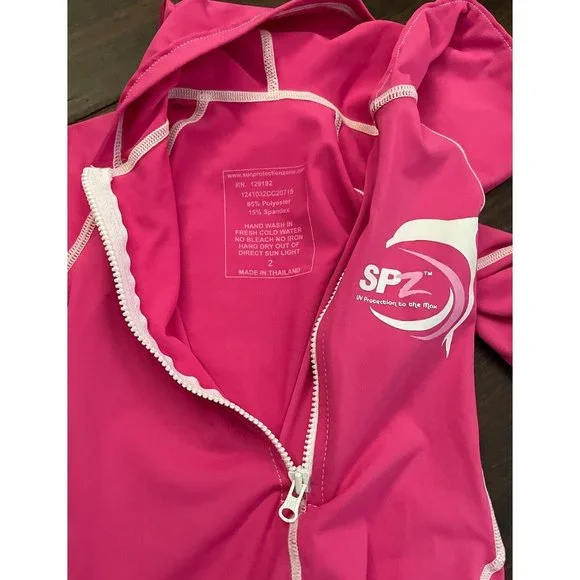 Sun Skinz Toddler Pink Hooded One-Piece Swim Swimsuit UPF 50+ Long Sleeve 2 2T